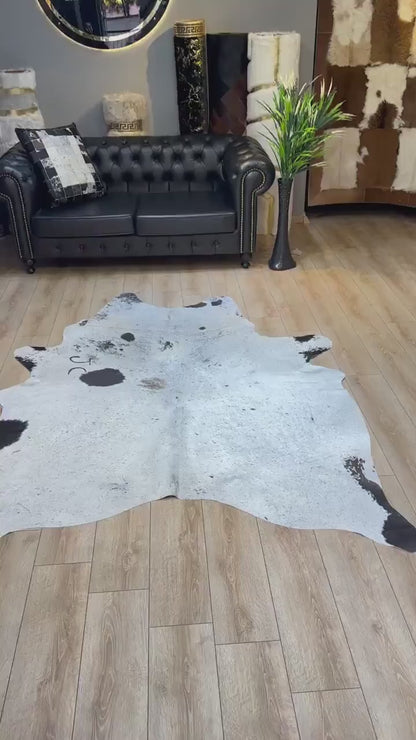 100% Genuine Calf Skin White Black Decor Rug, Modern Cowhide Rug