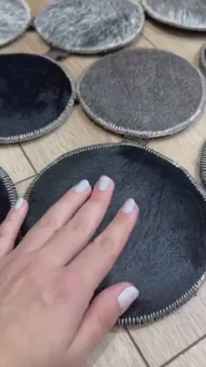 High Quality Natural Leather Cowhide Rug, Handmade Cow Skin Round Carpet, Non Slip Rug