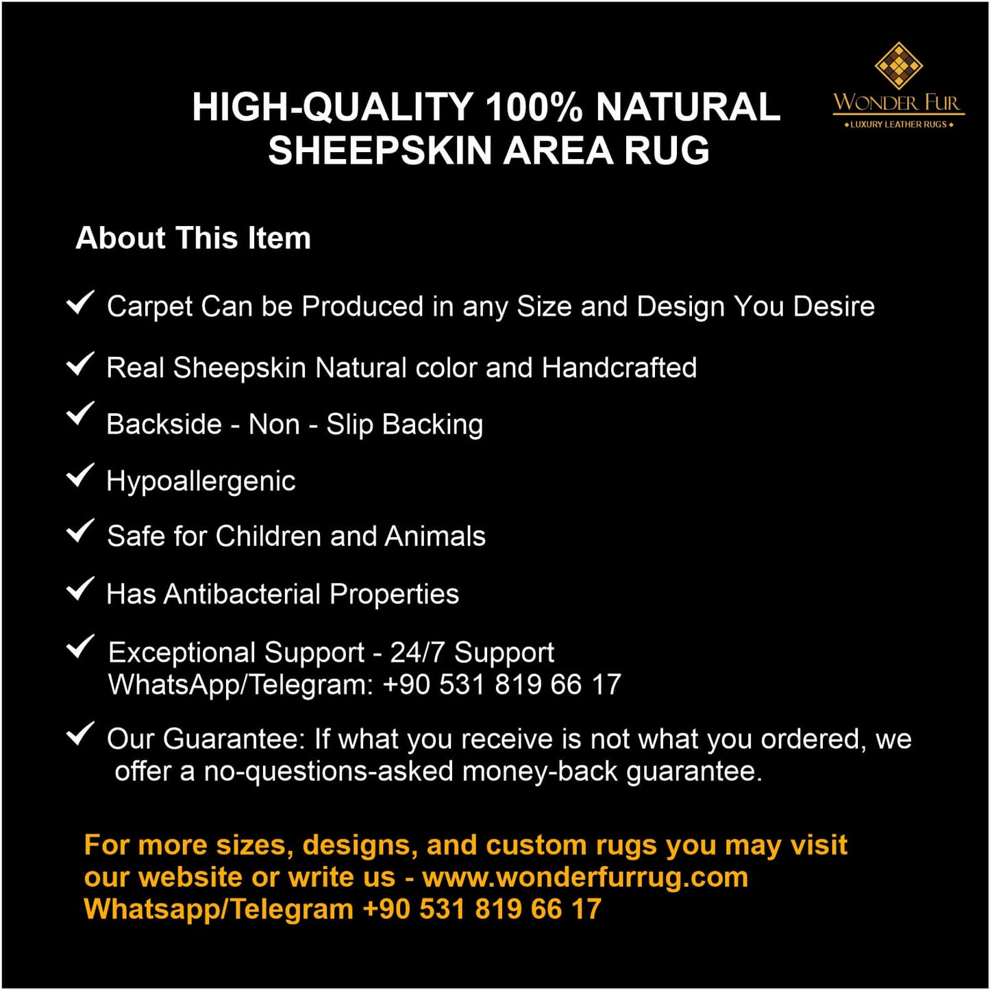 Brown Gold Genuine Sheepskin Area Rug, Handmade Soft Hallway Runner Rug