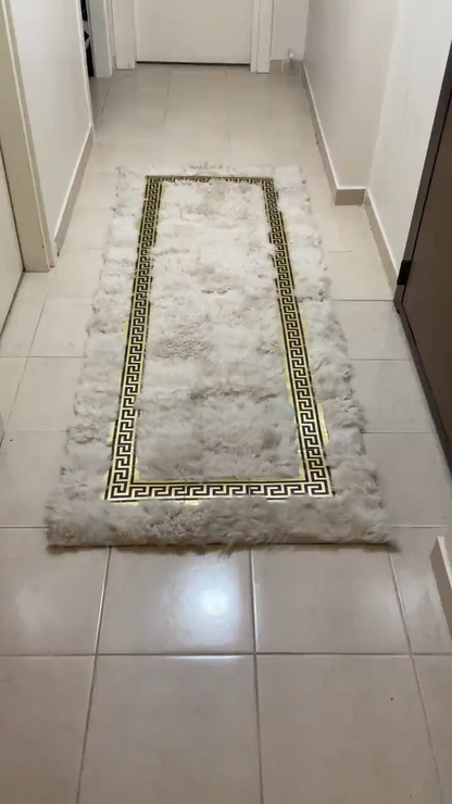 White Gold Fluffy Genuine Sheepskin Runner 3x10 Rug, Ultra Soft Handmade Rug