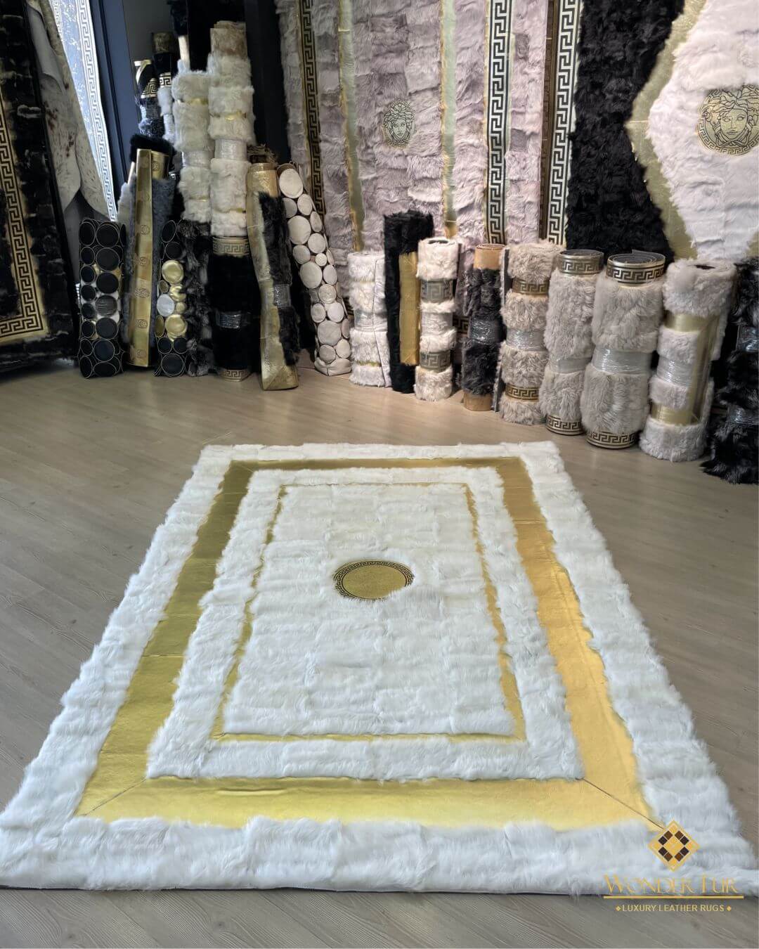 Sheepskin White Gold Living Room Rug, Luxury Decor Rug