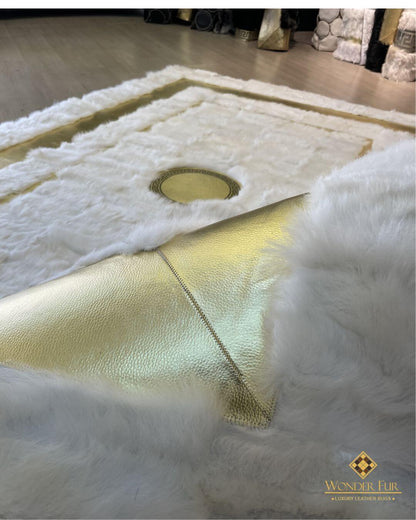 Sheepskin White Gold Living Room Rug, Luxury Decor Rug