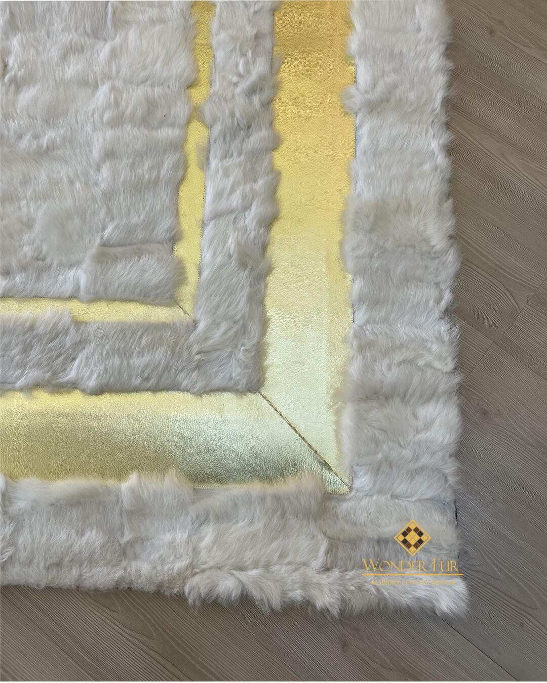 Sheepskin White Gold Living Room Rug, Luxury Decor Rug