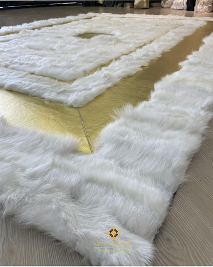 Sheepskin White Gold Living Room Rug, Luxury Decor Rug