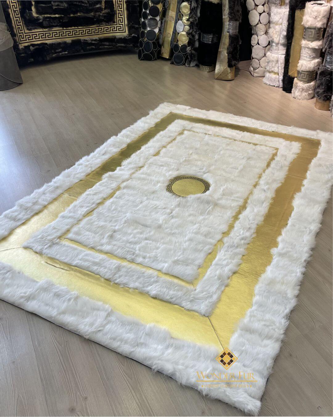 Sheepskin White Gold Living Room Rug, Luxury Decor Rug