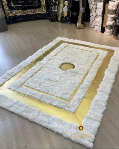 Sheepskin White Gold Living Room Rug, Luxury Decor Rug