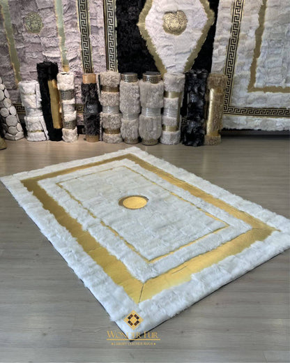 Sheepskin White Gold Living Room Rug, Luxury Decor Rug